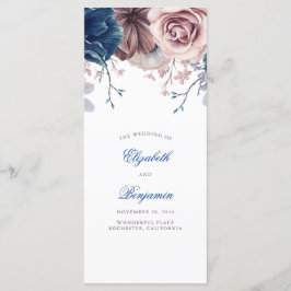 Trouwprogramma's met Navy Blauwe en Mauve Bloemen Programmakaart