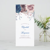 Trouwprogramma's met Navy Blauwe en Mauve Bloemen Programmakaart (Staand voorkant)