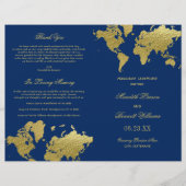 Trouwprogramma's met wereldkaart in Navy en Goud (Voorkant)