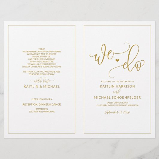 Trouwprogramma's Modern Stuitere Calligrafie Goud (Voorkant)