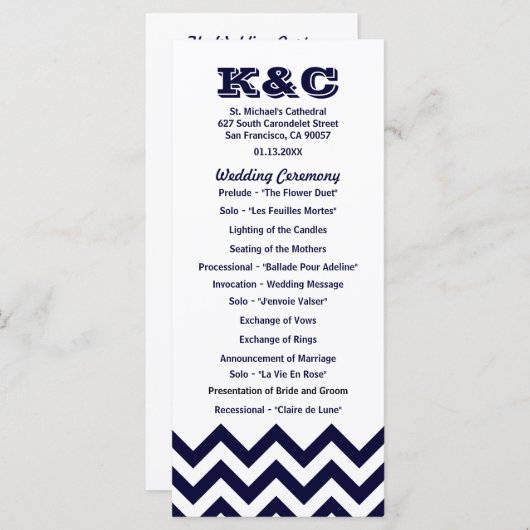 Trouwprogramma's van Chevron Programmakaart (Voorkant / Achterkant)