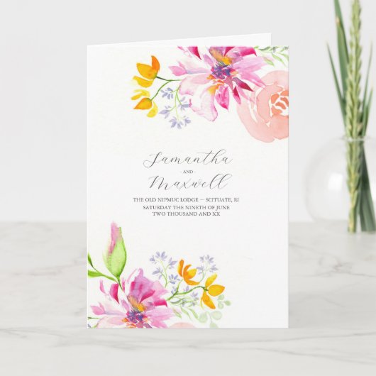 Trouwprogramma's Waterverf Bloemen Gevouwen Programma (Voorkant)