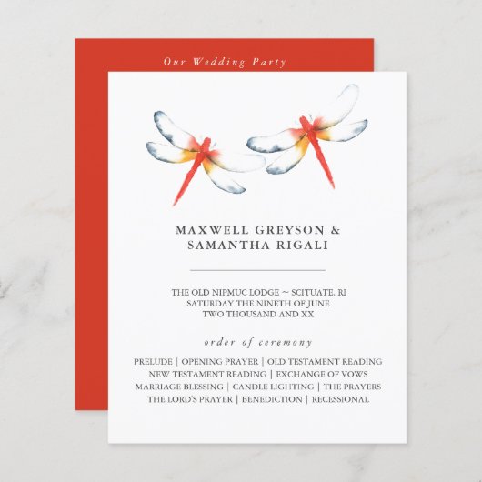 Trouwprogramma's Waterverf Rode Dragonfly (Voorkant / Achterkant)