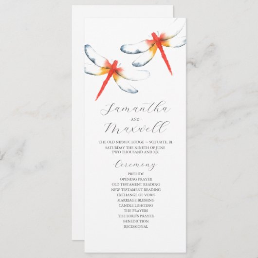 Trouwprogramma's Waterverf Rode Dragonfly Kaart (Voorkant / Achterkant)