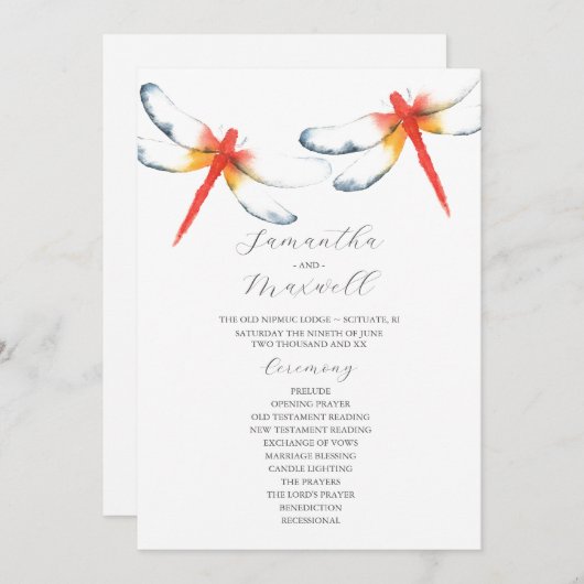 Trouwprogramma's Waterverf Rode Dragonfly Kaart (Voorkant / Achterkant)