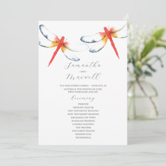 Trouwprogramma's Waterverf Rode Dragonfly Kaart (Staand voorkant)