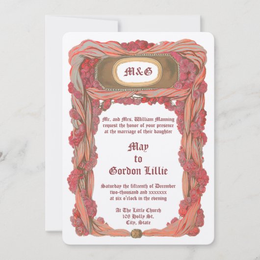 Trouwrand met rozen & draperie bloemmotief uit 190 kaart (Voorkant)