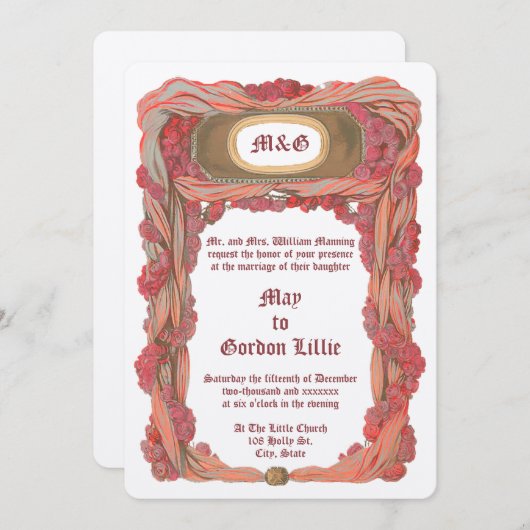 Trouwrand met rozen & draperie bloemmotief uit 190 kaart (Voorkant / Achterkant)