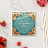 Trouwrand van teal bewerkt leer met zonnebloem servet (Insitu)