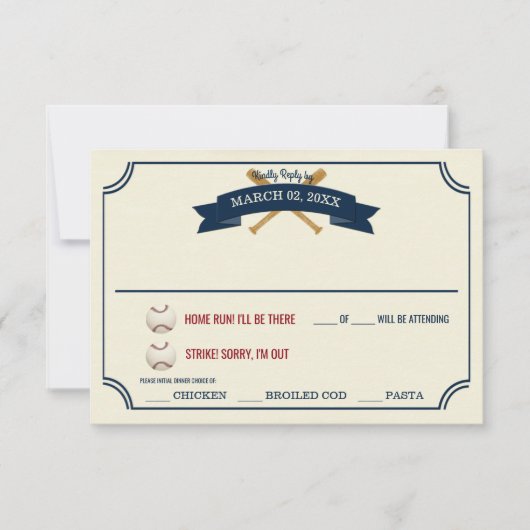 Trouwreactie in vintage honkbalstijl RSVP kaartje (Voorkant)