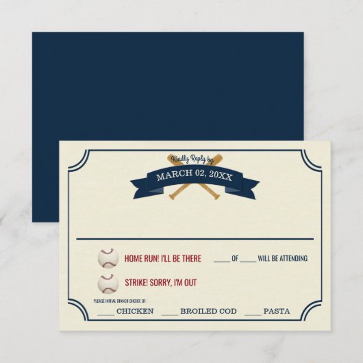 Trouwreactie in vintage honkbalstijl RSVP kaartje (Voorkant / Achterkant)
