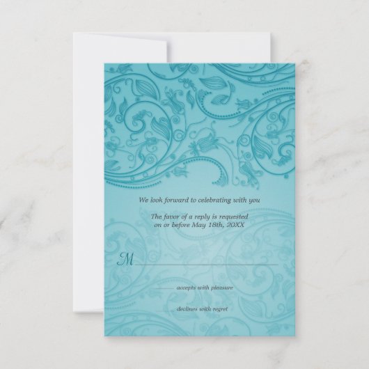 Trouwreactie met Turquoise Bloei RSVP Kaartje (Voorkant)