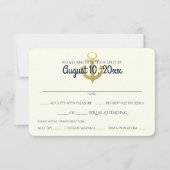 Trouwreactie Nautische Marine en Gouden Anker RSVP Kaartje (Voorkant)