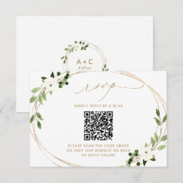 Trouwreactie online met QR-code groen goud RS RSVP Kaartje