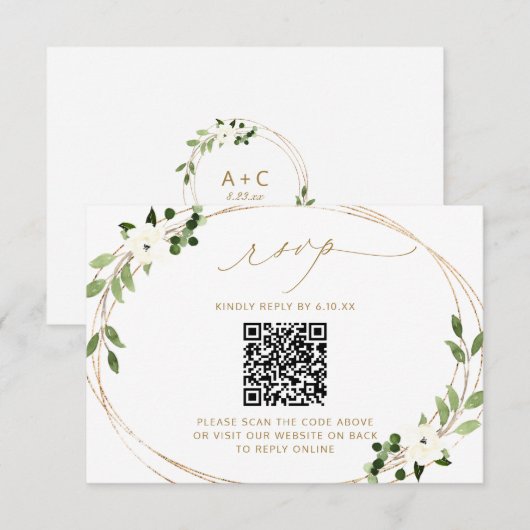 Trouwreactie online met QR-code groen goud RS RSVP Kaartje (Voorkant / Achterkant)
