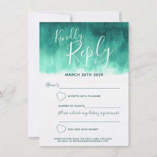Trouwreactie RSVP in moderne abstracte smaragdgroe Kaart (Achterkant)