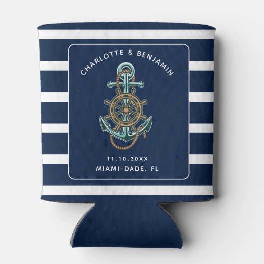 Trouwreceptie aan het strand met een maritiem anke blikjeskoeler (Achterkant)