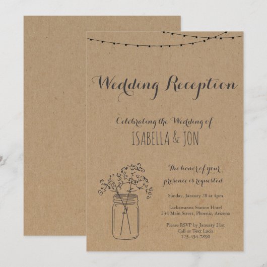 Trouwreceptie Alleen | Rustig Kraftpapier Kaart (Voorkant / Achterkant)