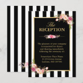 Trouwreceptie Bloem Goud Zwart Wit Strepen Informatiekaartje (Voorkant / Achterkant)