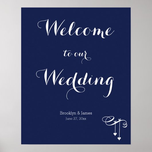 Trouwreceptie bord 'Navy Blue' 40x50cm Met Hartjes Poster (Voorkant)