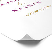 Trouwreceptie bord paarse bloemen glitters poster (Hoek)