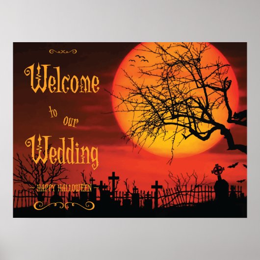 Trouwreceptie bord 's nachts Halloween 24x18 Poster (Voorkant)