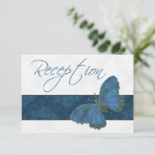 Trouwreceptie Butterfly Brocade blauw RSVP Kaartje (Staand voorkant)