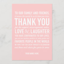 Trouwreceptie Dank Je Wel Berichtkaart in Roze