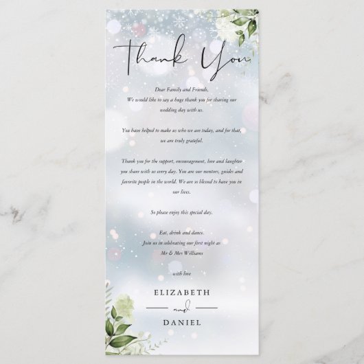 Trouwreceptie Dankjewel Plaatshouderkaart Menu (Voorkant)