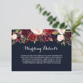 Trouwreceptie Details in Bloemrijk Burgundy Navy Kaart (Staand voorkant)