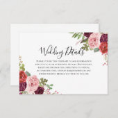 Trouwreceptie details met bloemen in blos en borde kaart (Voorkant / Achterkant)