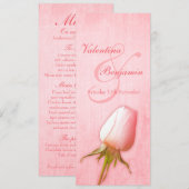 Trouwreceptie diner menu met roze roosknop kaart (Voorkant / Achterkant)