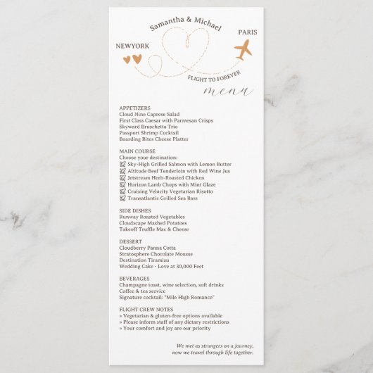 Trouwreceptie diner met reis-thema menu (Voorkant)