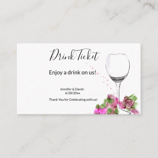 Trouwreceptie Drink Ticket Informatiekaartje (Voorkant)