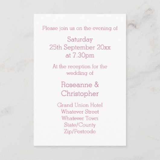 Trouwreceptie Enclosure Kaart Roze Hart (Achterkant)