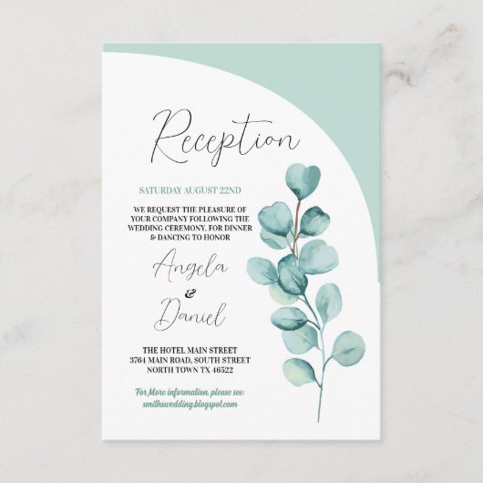 Trouwreceptie Eucalyptus verlaat Mint Green Informatiekaartje (Voorkant)