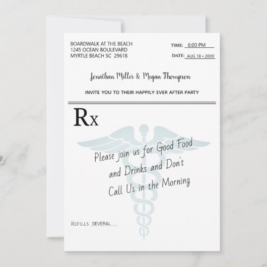 Trouwreceptie Feest Medisch Recept Blok Kaart (Voorkant)