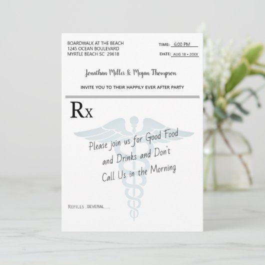 Trouwreceptie Feest Medisch Recept Blok Kaart (Staand voorkant)