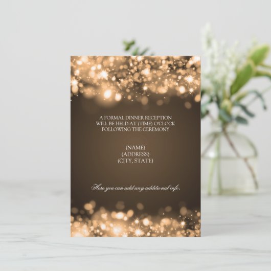 Trouwreceptie Fonkelende Lichten Goud Kaart (Staand voorkant)