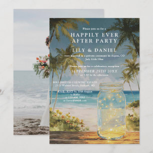 Trouwreceptie Foto van Elopement Beach Mason Jar Kaart