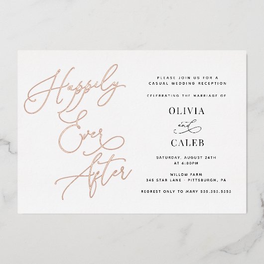 Trouwreceptie 'Gelukkig tot het eind der tijden' Folie Uitnodiging (Voorkant)