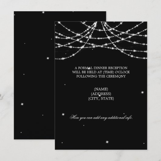 Trouwreceptie Glanzende Snaar Zwart Informatiekaartje (Voorkant / Achterkant)