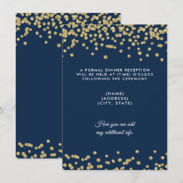 Trouwreceptie Goud Nep Glitter Confetti Navy Kaart