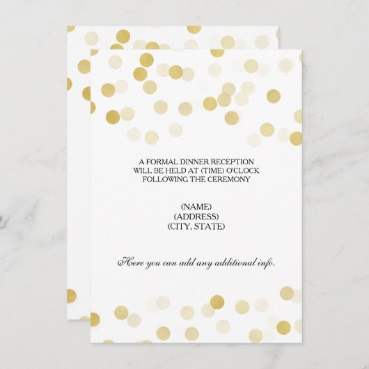 Trouwreceptie Gouden Folie Glitterende Lichten Kaart (Voorkant / Achterkant)