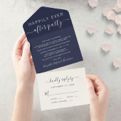 Trouwreceptie 'Happily Ever After' in marineblauw All In One Uitnodiging