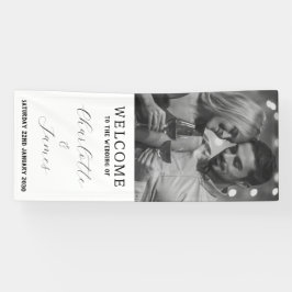 Trouwreceptie Happy Couple Foto Wit Welkom Spandoek