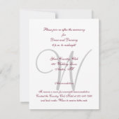 Trouwreceptie in Bourgondië Gray Monogram Elegant Kaart (Achterkant)