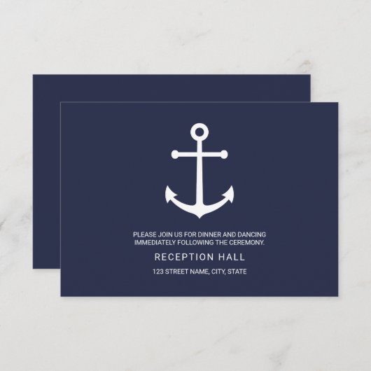 Trouwreceptie in marineblauw anker kaart (Voorkant / Achterkant)