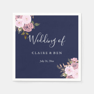 Trouwreceptie in Navyblauw & Roségoud met bloemen Servet