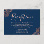 Trouwreceptie in Rose Goud en Marineblauw Informatiekaartje (Voorkant)